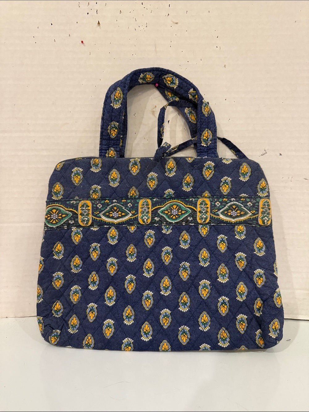 Sharif Quilted Navy Tote with Yellow Accent